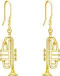 wholesale 925 Sterling Silver Trumpet Shaped Musical Instruments Dangle Earrings Gift for Her-0-0