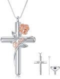 wholesale 925 Sterling Silver Rose Cross Urn Necklace with Ashes for Human Pets Cremation Jewelry-0-0