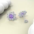 wholesale 925 Sterling Silver Platinum Plated Purple Amethyst Flower Stud Earrings-0-3