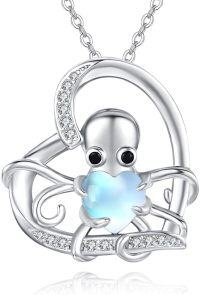 wholesale 925 Sterling Silver Blue Opal Heart Octopus Pendant Necklace Ocean Life s for Women Girls-Heart Octopus