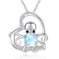 wholesale 925 Sterling Silver Octopus Heart Necklace With Blue Moonstone And Clear Cubic Zirconia-0-0