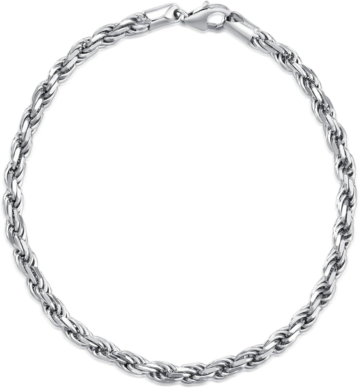 Sterling Silver Rope Chain Bracelet 2mm 4mm Lobster Clasp Italy 6 5 8 -6.5 Inches 4MM