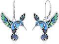 wholesale 925 Sterling Silver Abalone Hummingbird Leverback Earrings - 3 Flight Postures Dangle Jewelry Gift for Women-0-0