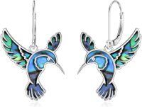 wholesale 925 Sterling Silver Abalone Hummingbird Leverback Earrings - 3 Flight Postures Dangle Jewelry Gift for Women-Style 2