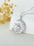wholesale 925 Sterling Silver Moissanite Crescent & Star Pendant Necklace for Women-0-4
