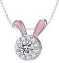 wholesale 925 Sterling Silver Pink Enamel Rabbit Pendant Necklace with Cubic Zirconia for Women 18 + Extender Chain-0-0