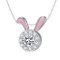 wholesale 925 Sterling Silver Pink Enamel Rabbit Pendant Necklace with Cubic Zirconia for Women 18 + Extender Chain-0-0