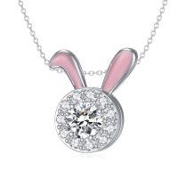 wholesale 925 Sterling Silver Pink Enamel Rabbit Pendant Necklace with Cubic Zirconia for Women 18 + Extender Chain-Bunny