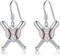 wholesale 925 Sterling Silver Baseball Heart Crossed Bats Dangle Earrings Sporty Gift for Women-0-0