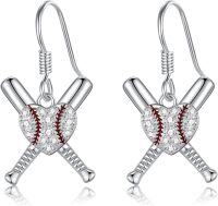 wholesale 925 Sterling Silver Baseball Heart Crossed Bats Dangle Earrings Sporty Gift for Women-Baseball