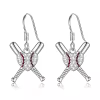 wholesale 925 Sterling Silver Baseball Heart Crossed Bats Dangle Earrings Wholesale Sporty Gift for Women-Baseball