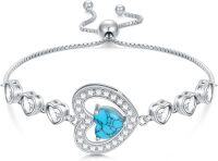 wholesale 925 Sterling Silver Adjustable Heart-Shaped Turquoise and Cubic Zirconia Bolo Bracelet for Women's Gifts-Heart B