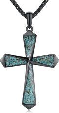 wholesale 925 Sterling Silver Black Plated Turquoise Inlay Cross Pendant Necklace for Men Religious s-0-0