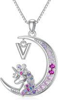 wholesale TOUPOP Unicorns Neckalce Sterling Silver Moon Initial V Letter Pendant Necklace For Women Her Jewelry Birthday Anniversary Christmas -0-0