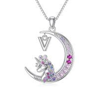TOUPOP Sterling Silver Moon Initial V Letter Pendant Necklace For Women-undefined
