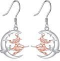 wholesale 925 Sterling Silver & Enamel Witch Crescent Moon Dangle Earrings with Flying Witch & Broom Halloween Wiccan Jewelry for Women-0-0