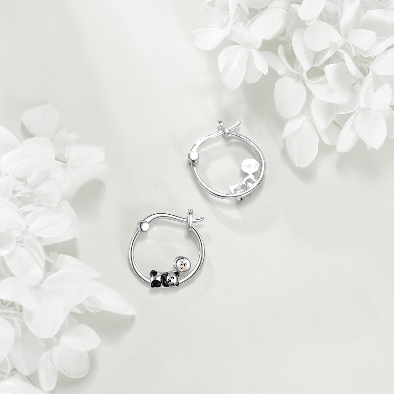 wholesale 925 Sterling Silver Panda Bear Bubble Tea Charm Hoop Earrings - Birthday Gift Ideas for Her-0-3