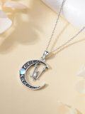 wholesale 925 Sterling Silver Crescent Moon with Cat on Swing Charm Necklace-0-3