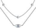 wholesale 925 Sterling Silver Evil Eye Pendant with Round Cut Cubic Zirconia and Beaded Chain Necklaces for Women Girls  45cm Length-0-0