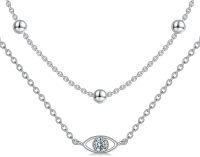 wholesale 925 Sterling Silver Evil Eye Pendant with Round Cut Cubic Zirconia and Beaded Chain Necklaces for Women Girls  45cm Length-Evil Eye