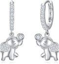 wholesale 925 Sterling Silver Elephant Shape Cubic Zirconia Huggie Hoop Earrings for Women Girls  43mm Diameter-0-0