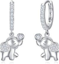 wholesale 925 Sterling Silver Elephant Shape Cubic Zirconia Huggie Hoop Earrings for Women Girls  43mm Diameter-12-elephant