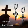 wholesale 925 Sterling Silver Cross Dagger Huggie Hoops Norse Jewelry for Men Women Gifts-0-5