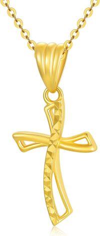 wholesale Gold - 18K Yellow Gold Diamond-Cut Cross Pendant Necklace with Chain for Women Men  (Length:20)-Diamond-cut Cross