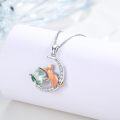 wholesale 925 Sterling Silver Moon & Cat Charm Necklace - Green Stone Pendant  for Her-0-5