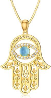 wholesale 18K Gold Plated Evil Eye Hamsa Necklace with Natural Gemstone-Zircon