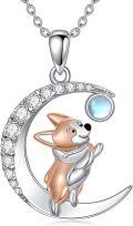 wholesale 925 Sterling Silver Corgi Pendant Necklace with Moon and Cubic Zirconia Cute Animal s for Dog Lovers-0-0
