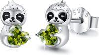 wholesale 925 Sterling Silver Hypoallergenic Green Crystal Sloth Stud Earrings for Kids Adults-Oliva Green