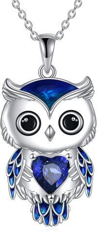 wholesale 925 Sterling Silver Birthstone Owl Pendant Necklace Jewelry Gift for Women-09-September