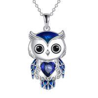 wholesale 925 Sterling Silver Birthstone Owl Pendant Necklace Jewelry Gift for Women-09-September
