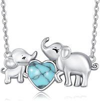 wholesale 925 Sterling Silver Turquoise Heart Elephant & Wolf Pendant Necklaces for Women Girls Gifts Jewelry Sets-10- Elephant Turquoise