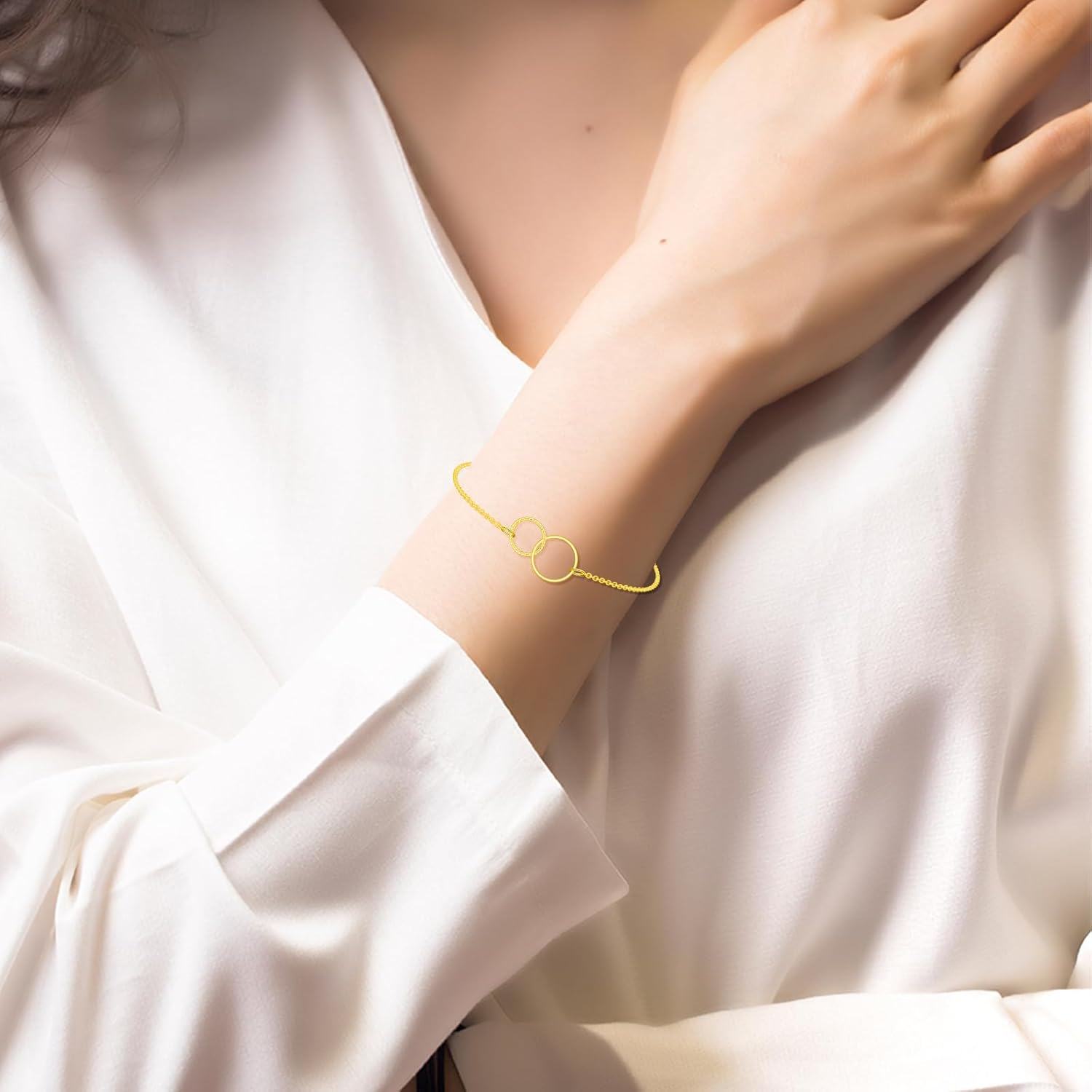 14K Gold Solid 3 Interlocking Heart Circle Bracelet Infinity Love Jewelry Gift for Women-0-2