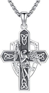 wholesale Sterling Silver Archangel Medals St Pendant Necklace for Men Women-40-St Michael Cross(shield cross silver)