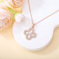 wholesale Rose Gold 925 Sterling Silver Four-Leaf Clover Necklace with Pearls and Cubic Zirconia-0-2