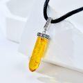 wholesale 925 Sterling Silver Amber Quartz Crystal Pendant on Black Leather Cord 16in-0-3