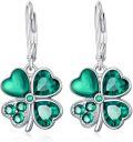 wholesale 925 Sterling Silver Green Crystal Four-Leaf Clover Drop Earrings Irish Lucky Charm  for Women Girls-0-0