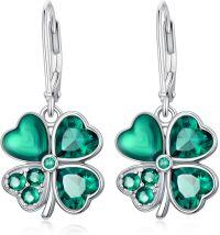 wholesale 925 Sterling Silver Green Crystal Four-Leaf Clover Drop Earrings Irish Lucky Charm  for Women Girls-Clover 3