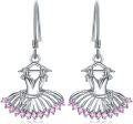 wholesale 925 Sterling Silver Ballet Tutu Pink Crystal Drop Earrings-0-0