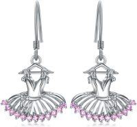 wholesale 925 Sterling Silver Ballet Tutu Pink Crystal Drop Earrings-Tutu