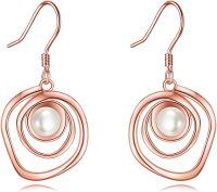 wholesale 925 Sterling Silver Pink Pearl Swirl Circle Drop Dangle Earrings-Rose Gold Earrings