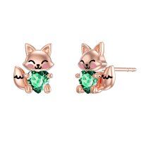 wholesale 925 Sterling Silver Cute Fox Holding Heart Earrings Wholesale Pink-May