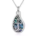 TOUPOP Sterling Silver Gemstone Teardrop Tree Of Life Urn Necklace-0-0
