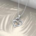 wholesale 925 Sterling Silver 925 Double Heart Pendant with Yellow Gold & Cubic Zirconia for Women-0-3