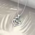 wholesale 925 Sterling Silver 925 Double Heart Pendant with Yellow Gold & Cubic Zirconia for Women-0-3