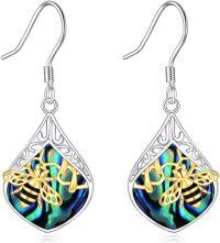 wholesale 925 Sterling Silver Abalone Shell Honeycomb Bee Drop Earrings for Women Gift-Bee B