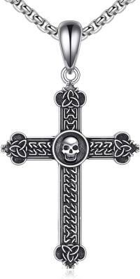 wholesale 925 Sterling Silver Skull Celtic Cross Necklace for Men Women Gothic Irish s 45cm Chain Length-Skull Cross Necklace
